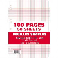 FEUILLETS MOBILES 21X29,7 100P PERF 5X5 BLANC 90G/PACK OF 100 PERFORATED SHEETS 21X29,7CM SMAL SQUARES