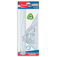 SET TRACAGE GEOMETRIC EQUERRE 45+60+RAPPORTEUR +REGLE 30CM/GEOMETRY SET METRIC RULER, 2 TRIANGLES AND 1 PROTRACTOR MAPED